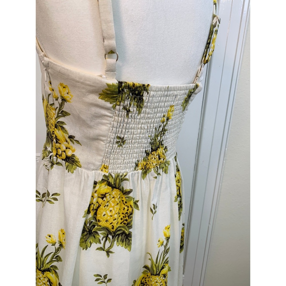 Tahari Cream Linen Sundress Pineapple A‎ Line Fit Flare Resort Vacation Size 8 - Picture 5 of 16